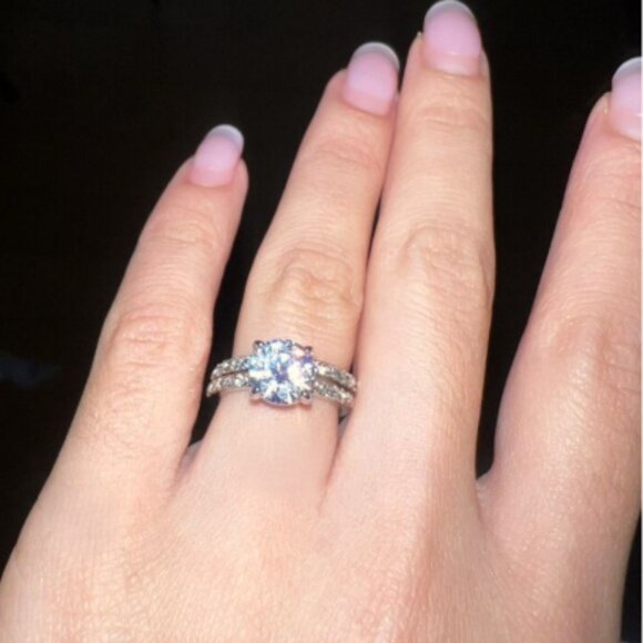 Sterling Silver Moissanite Engagement Ring Set - Picture 4 of 5